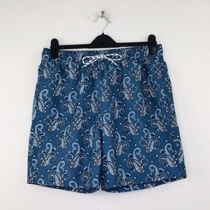Brooks Brothers M Board Shorts Blue Floral Paisley Mesh Lined Swim Trunks N34